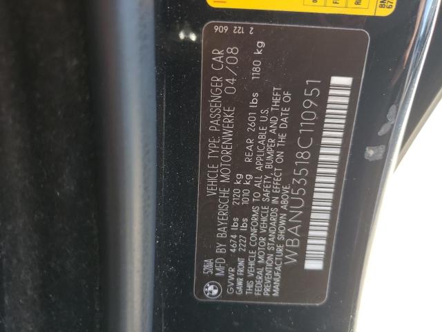 Photo 10 from auction – 2008 BMW 528 I with VIN WBANU53518C110951