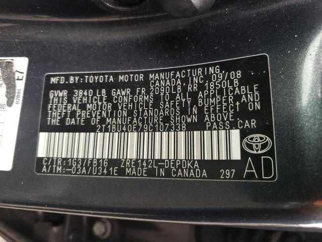 Photo 10 from auction – 2009 TOYOTA COROLLA BA with VIN 2T1BU40E79C107338