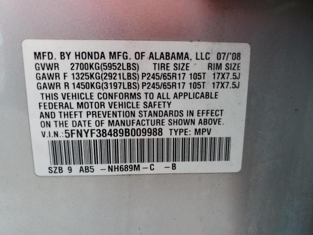 Photo 10 from auction – 2009 HONDA PILOT EX with VIN 5FNYF38489B009988