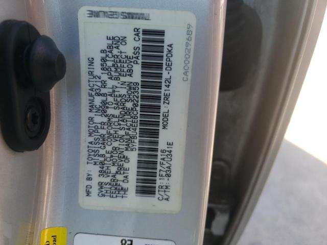 Photo 10 from auction – 2012 TOYOTA COROLLA BA with VIN 5YFBU4EE6CP022359