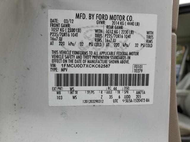 Photo 10 from auction – 2012 FORD ESCAPE XLT with VIN 1FMCU0D7XCKC62587