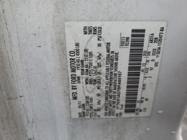 Photo 10 from auction – 2011 FORD RANGER with VIN 1FTKR1AD7BPA65167