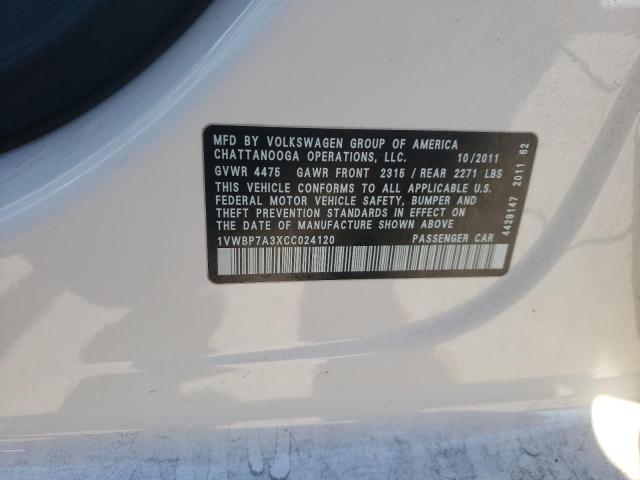 Photo 10 from auction – 2012 VOLKSWAGEN PASSAT SE with VIN 1VWBP7A3XCC024120