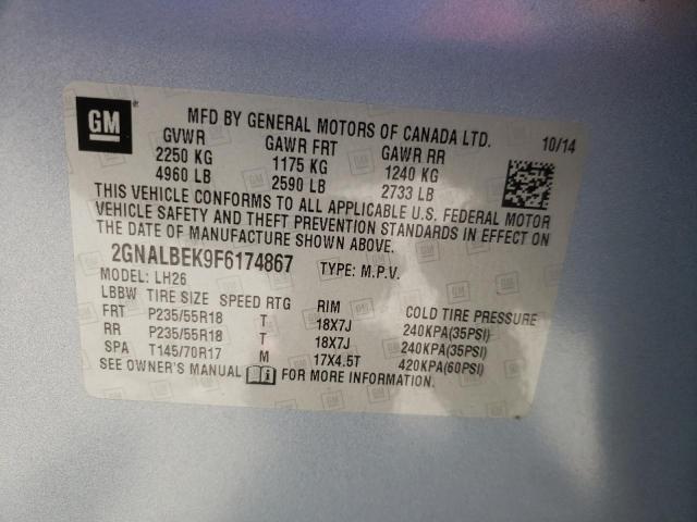 Photo 10 from auction – 2015 CHEVROLET EQUINOX LT with VIN 2GNALBEK9F6174867