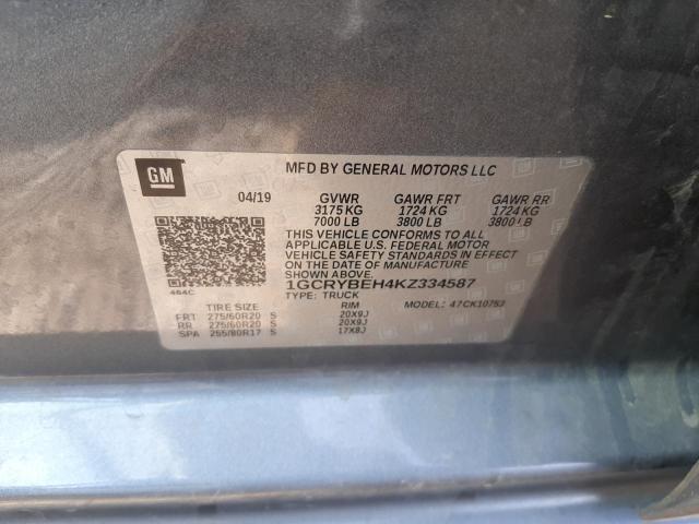 Photo 10 from auction – 2019 CHEVROLET SILVERADO with VIN 1GCRYBEH4KZ334587