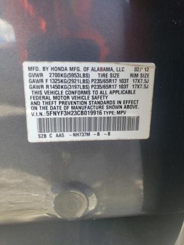 Photo 10 from auction – 2012 HONDA PILOT LX with VIN 5FNYF3H23CB019916