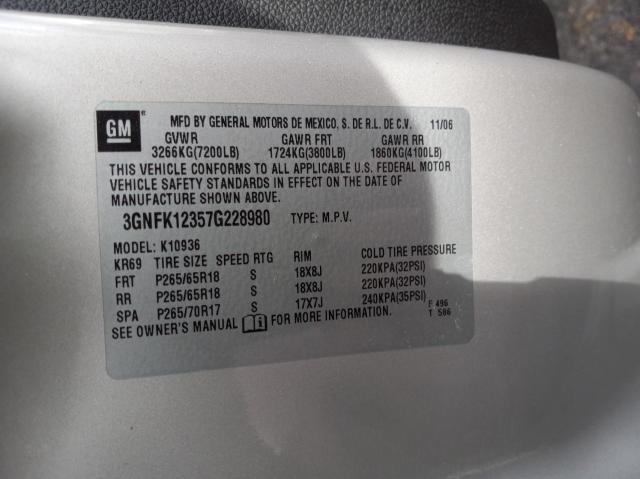 Foto 10 de la subasta – 2007 CHEVROLET AVALANCHE con VIN 3GNFK12357G228980