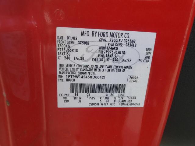 Photo 10 from auction – 2005 FORD F150 SUPER with VIN 1FTPW14545KD00421