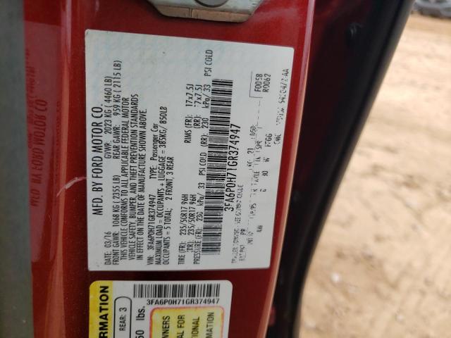 Photo 10 from auction – 2016 FORD FUSION SE with VIN 3FA6P0H71GR374947