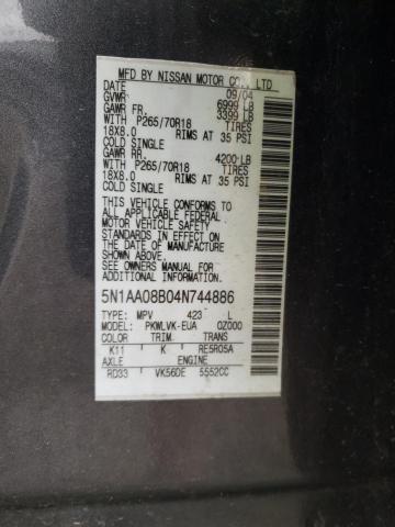Photo 10 from auction – 2004 NISSAN ARMADA SE with VIN 5N1AA08B04N744886