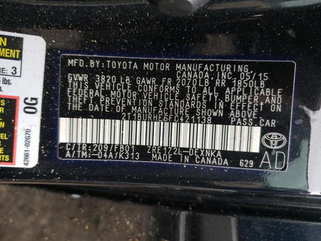 Photo 10 from auction – 2015 TOYOTA COROLLA L with VIN 2T1BURHE6FC421138