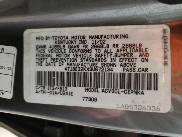 Photo 10 from auction – 2003 TOYOTA CAMRY LE with VIN 4T1BE32KX3U672134