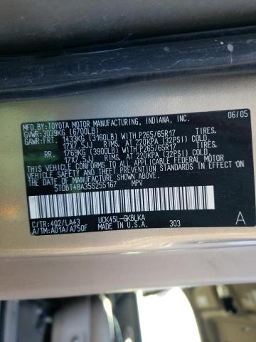 Photo 10 from auction – 2005 TOYOTA SEQUOIA LI with VIN 5TDBT48A35S255167
