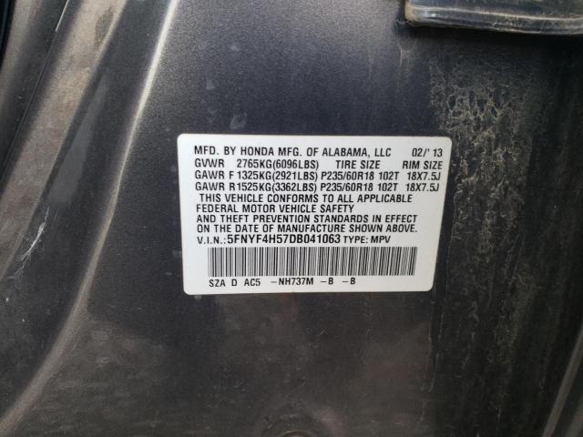 Photo 10 from auction – 2013 HONDA PILOT EXL with VIN 5FNYF4H57DB041063