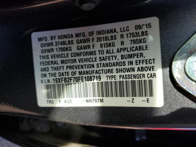 Photo 10 from auction – 2015 HONDA CIVIC SE with VIN 19XFB2F70FE108719