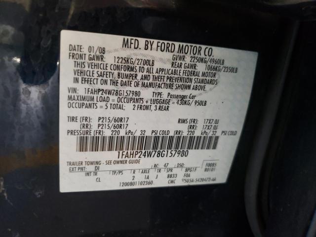 Photo 10 from auction – 2008 FORD TAURUS SEL with VIN 1FAHP24W78G157980