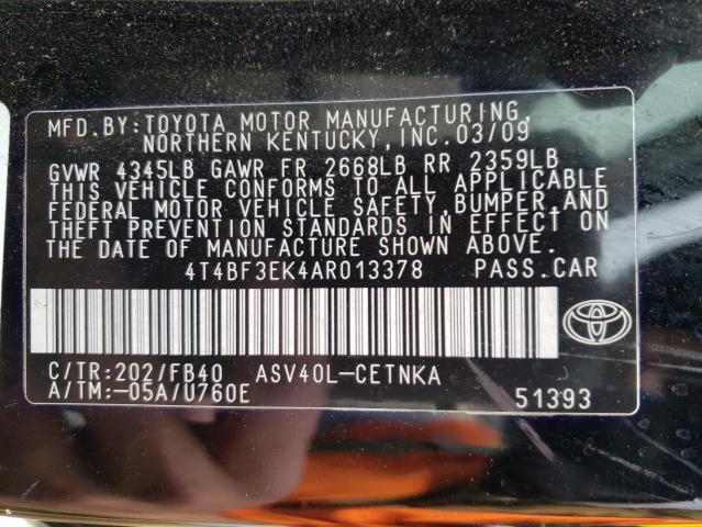 Photo 10 from auction – 2010 TOYOTA CAMRY BASE with VIN 4T4BF3EK4AR013378