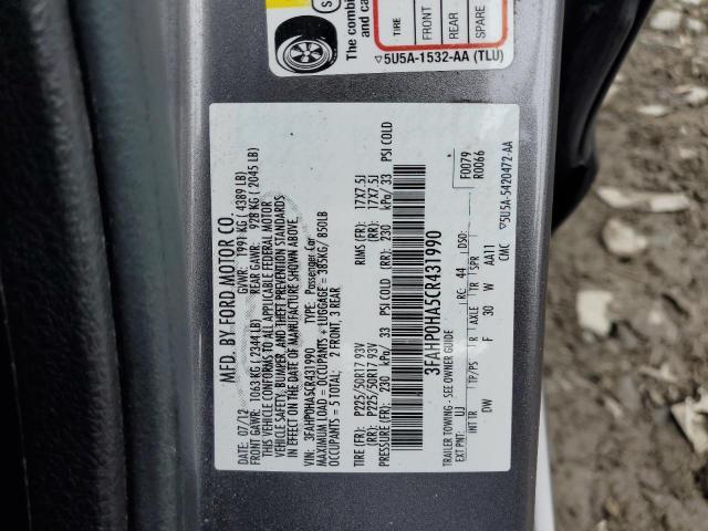 Photo 10 from auction – 2012 FORD FUSION SE with VIN 3FAHP0HA5CR431990