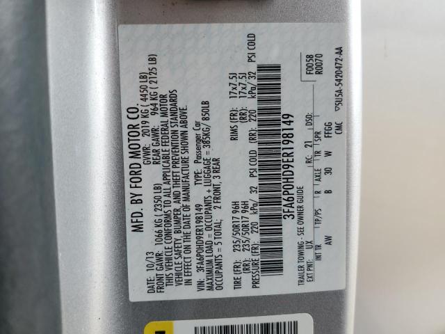 Photo 10 from auction – 2014 FORD FUSION SE with VIN 3FA6P0HD9ER198149
