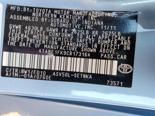 Photo 10 from auction – 2012 TOYOTA CAMRY BASE with VIN 4T4BF1FK9CR173164