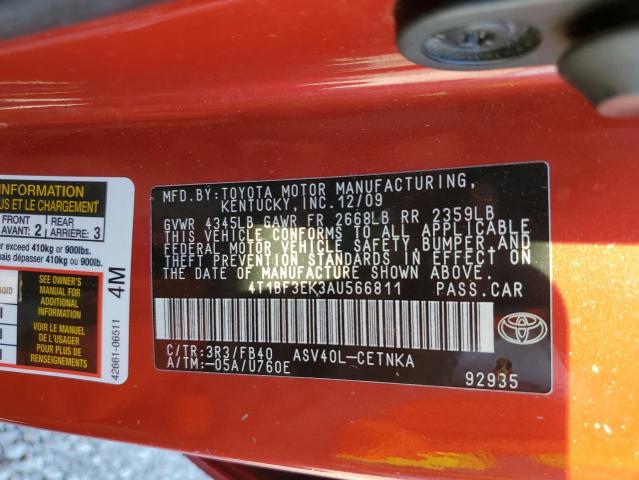 Photo 10 from auction – 2010 TOYOTA CAMRY with VIN 4T1BF3EK3AU566811