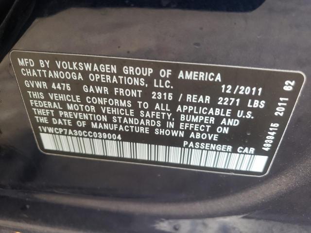 Photo 10 from auction – 2012 VOLKSWAGEN PASSAT SEL with VIN 1VWCP7A30CC039004