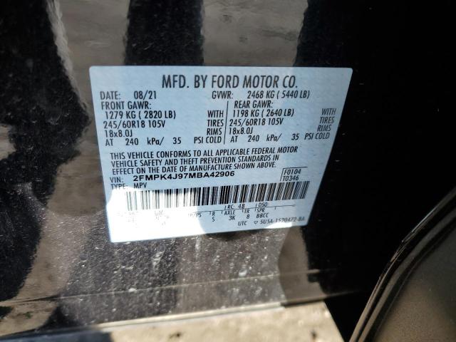Photo 10 from auction – 2021 FORD EDGE SEL with VIN 2FMPK4J97MBA42906