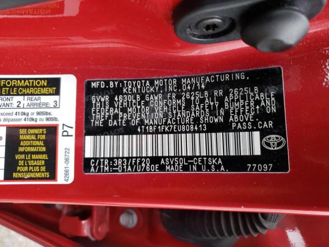 Photo 10 from auction – 2014 TOYOTA CAMRY L with VIN 4T1BF1FK7EU808413