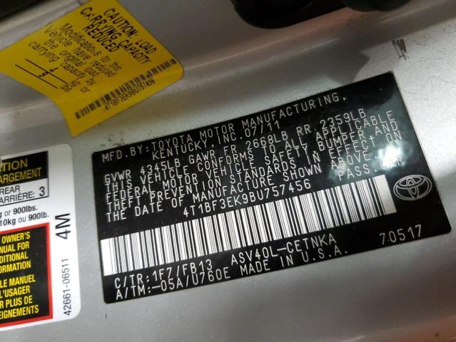 Photo 10 from auction – 2011 TOYOTA CAMRY BASE with VIN 4T1BF3EK9BU757456