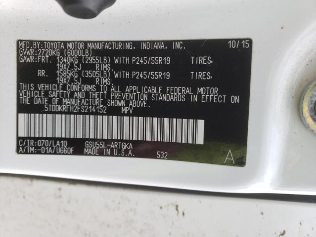 Photo 10 from auction – 2015 TOYOTA HIGHLANDER with VIN 5TDDKRFH2FS214152