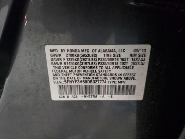 Photo 10 from auction – 2013 HONDA PILOT EXL with VIN 5FNYF3H50DB027774