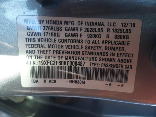 Photo 10 from auction – 2019 HONDA CIVIC LX with VIN 19XFC2F60KE008487