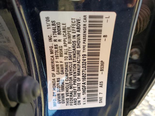 Photo 10 from auction – 2007 HONDA CIVIC EX with VIN 1HGFA16827L032419