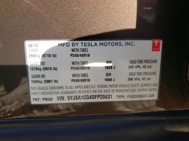 Photo 10 from auction – 2013 TESLA MODEL S with VIN 5YJSA1CG4DFP20431