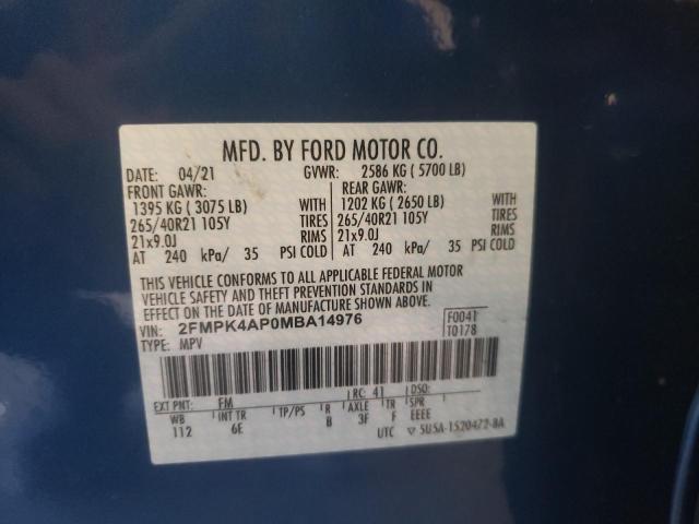 Photo 10 from auction – 2021 FORD EDGE ST with VIN 2FMPK4AP0MBA14976