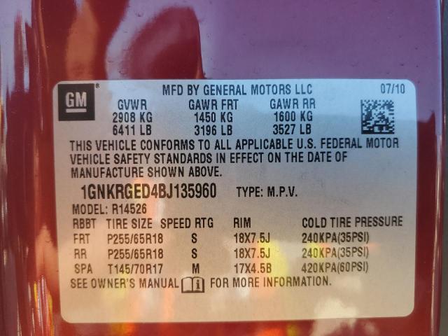Photo 10 from auction – 2011 CHEVROLET TRAVERSE L with VIN 1GNKRGED4BJ135960