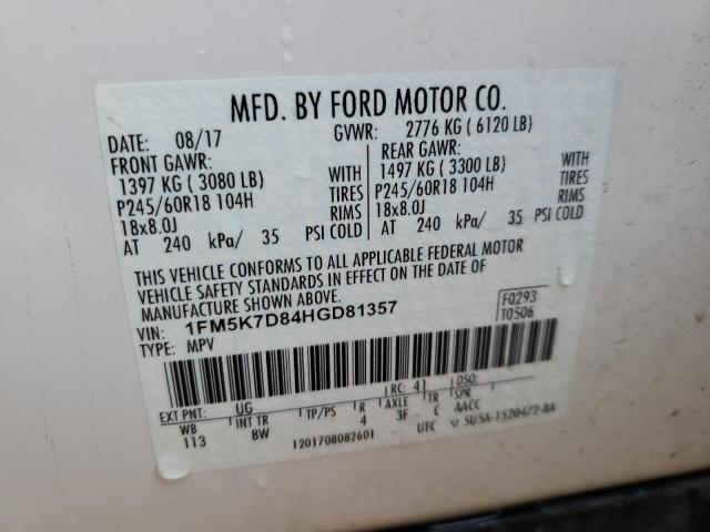 Photo 10 from auction – 2017 FORD EXPLORER X with VIN 1FM5K7D84HGD81357
