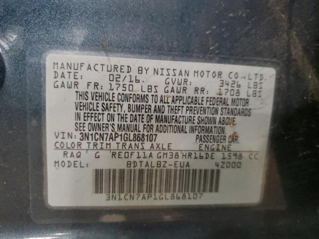 Photo 10 from auction – 2016 NISSAN VERSA S with VIN 3N1CN7AP1GL868107