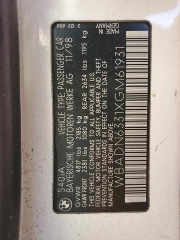 Photo 10 from auction – 1999 BMW 540 I AUTO with VIN WBADN6331XGM61931
