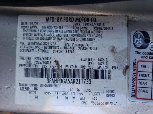 Photo 10 from auction – 2010 FORD FUSION S with VIN 3FAHP0GA5AR211733
