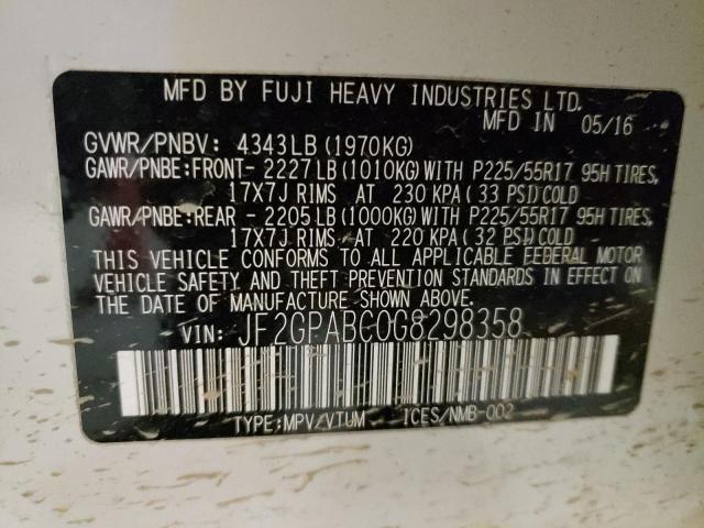 Photo 10 from auction – 2016 SUBARU CROSSTREK with VIN JF2GPABC0G8298358