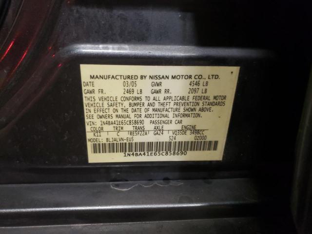 Photo 10 from auction – 2005 NISSAN MAXIMA with VIN 1N4BA41E65C858690
