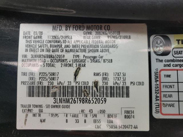 Photo 10 from auction – 2008 LINCOLN MKZ with VIN 3LNHM26T98R652059
