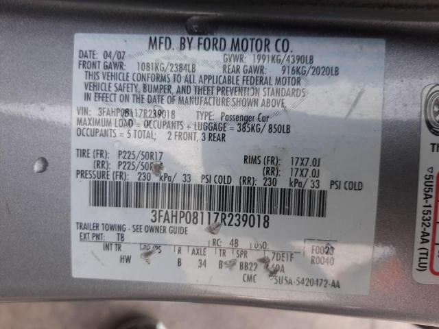 Photo 10 from auction – 2007 FORD FUSION SEL with VIN 3FAHP08117R239018