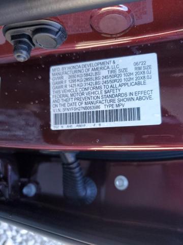 Photo 10 from auction – 2022 HONDA PILOT SE with VIN 5FNYF6H27NB063986
