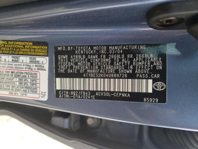 Photo 10 from auction – 2004 TOYOTA CAMRY LE with VIN 4T1BE32K04U889726