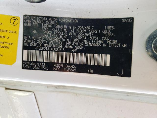 Photo 10 from auction – 2004 TOYOTA HIGHLANDER with VIN JTEDP21A140003815