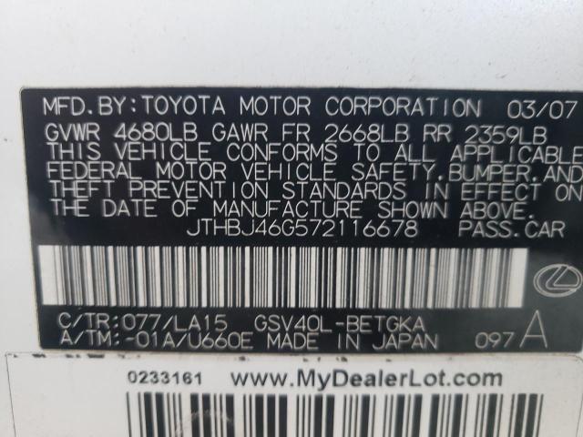 Photo 10 from auction – 2007 LEXUS ES350 with VIN JTHBJ46G572116678