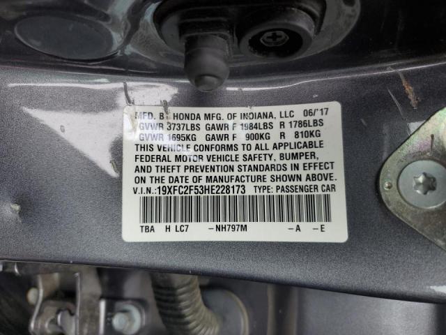 Photo 10 from auction – 2017 HONDA CIVIC LX with VIN 19XFC2F53HE228173