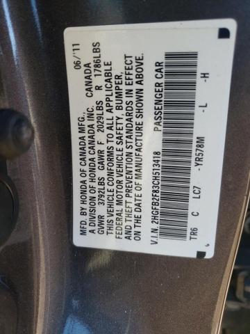 Photo 10 from auction – 2012 HONDA CIVIC EX with VIN 2HGFB2F83CH513418
